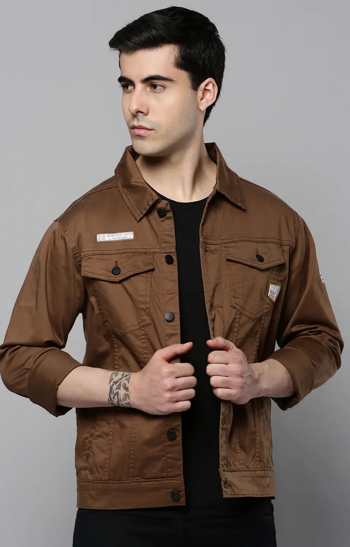 Showoff | SHOWOFF Men Camel Brown Solid Spread Collar Full Sleeves Open Front Jacket