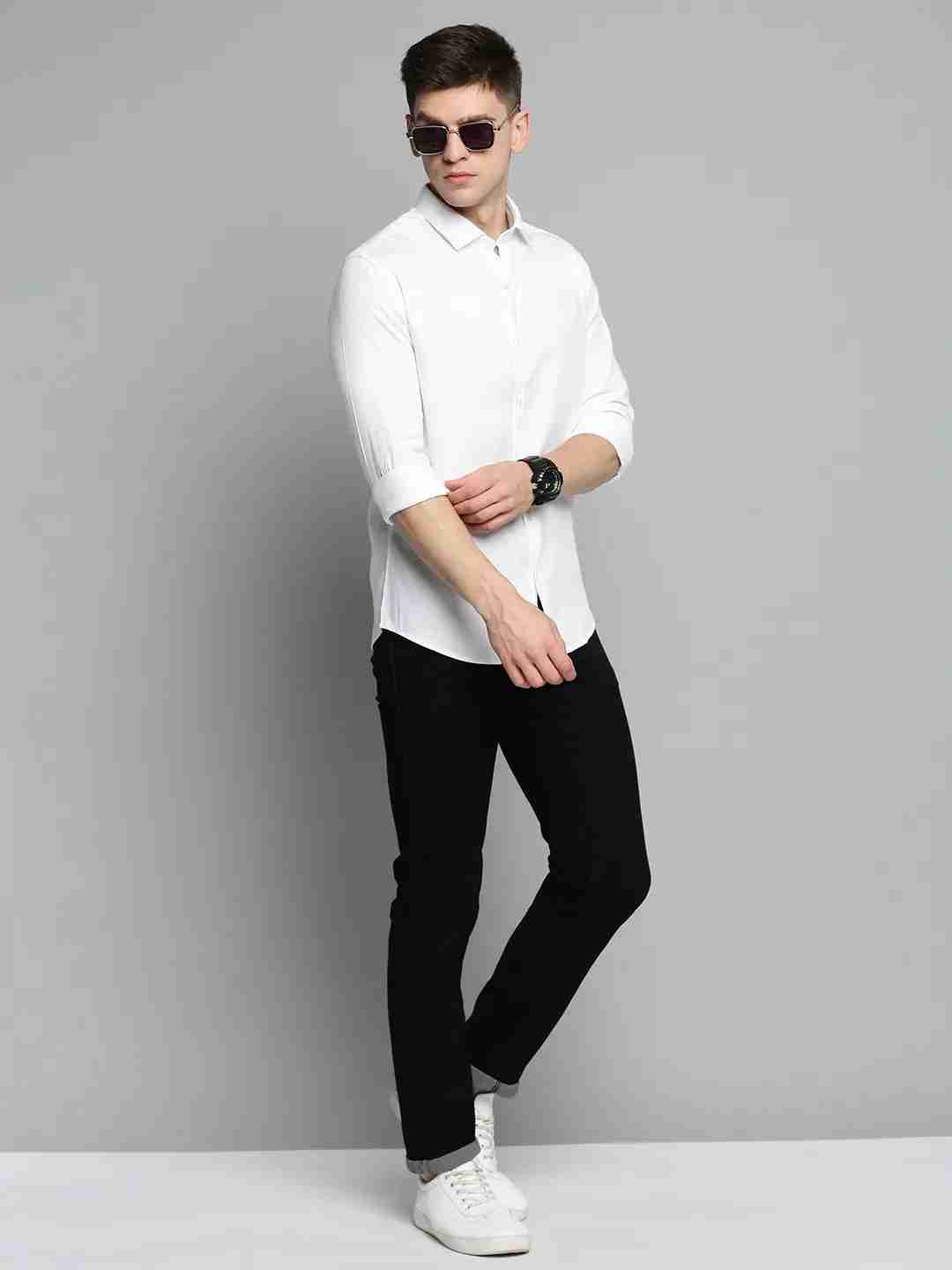 SHOWOFF Men's Spread Collar White Solid Shirt