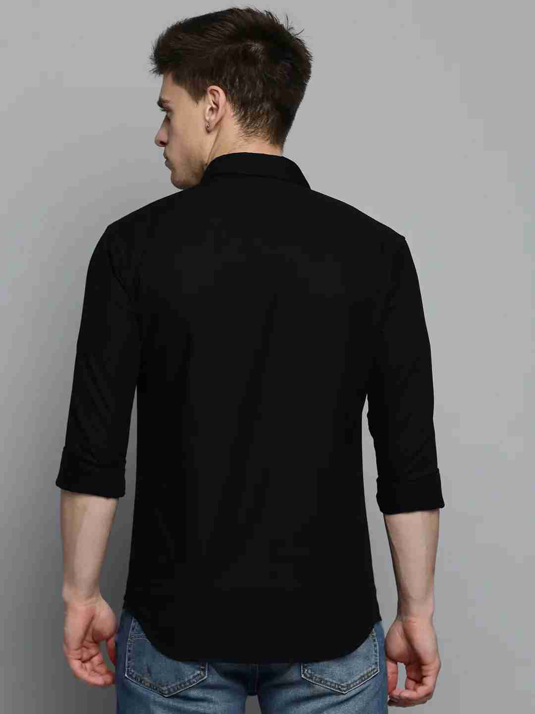 SHOWOFF Men's Spread Collar Black Solid Shirt