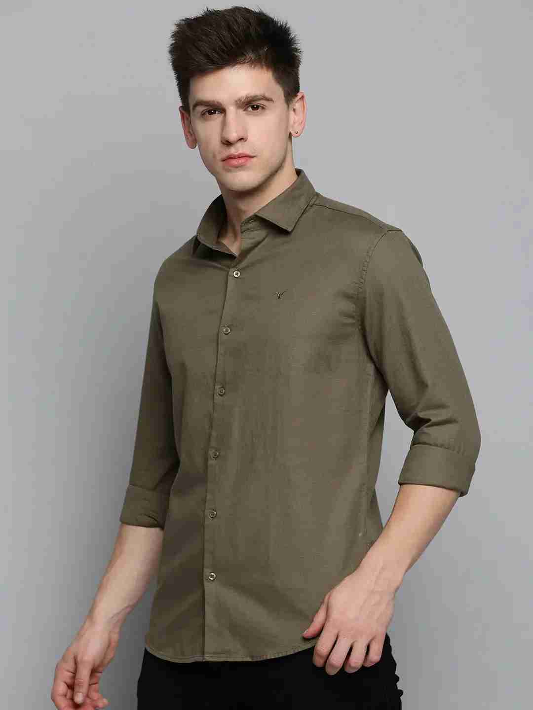 SHOWOFF Men's Spread Collar Olive Solid Shirt