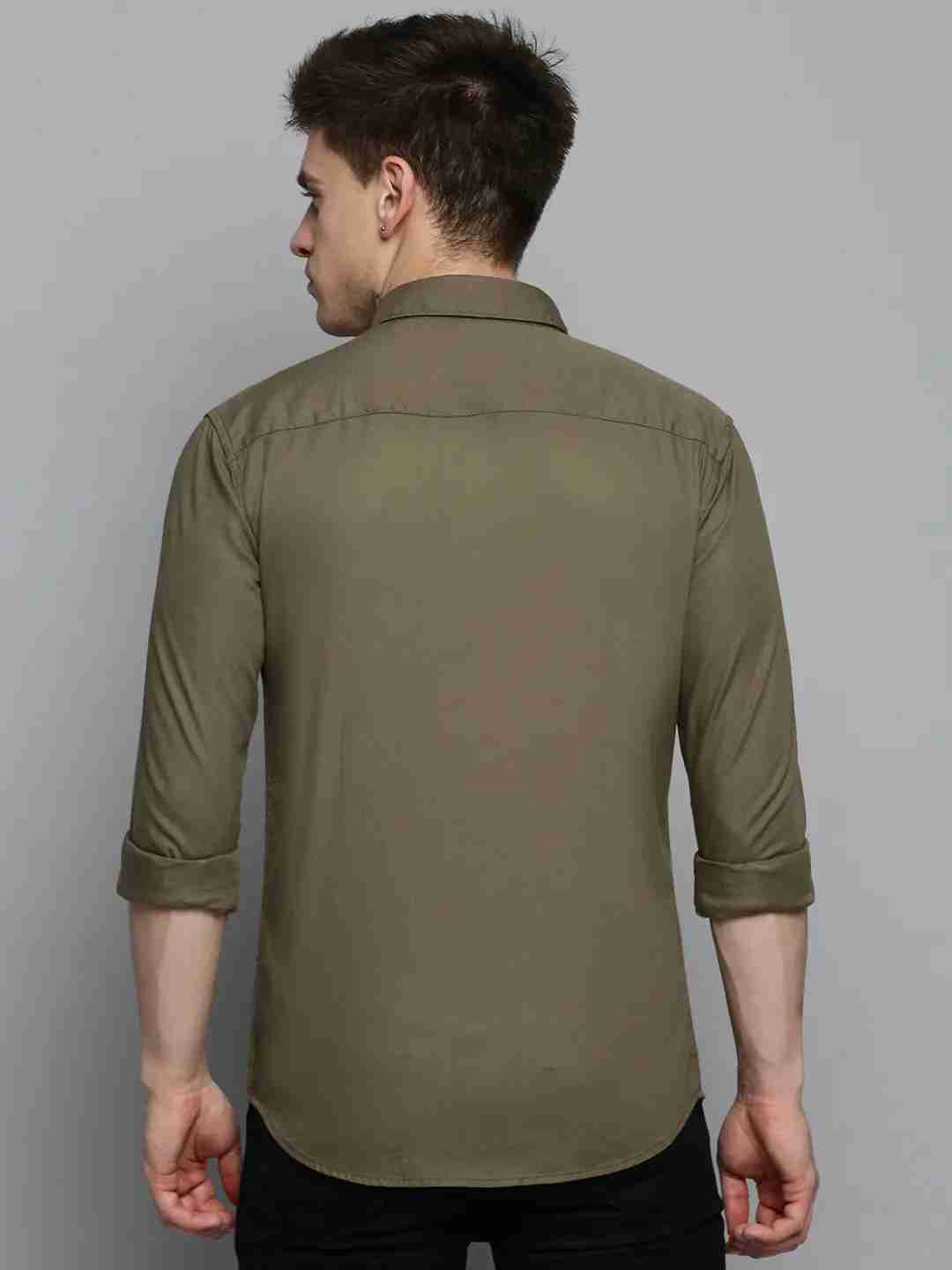 SHOWOFF Men's Spread Collar Olive Solid Shirt