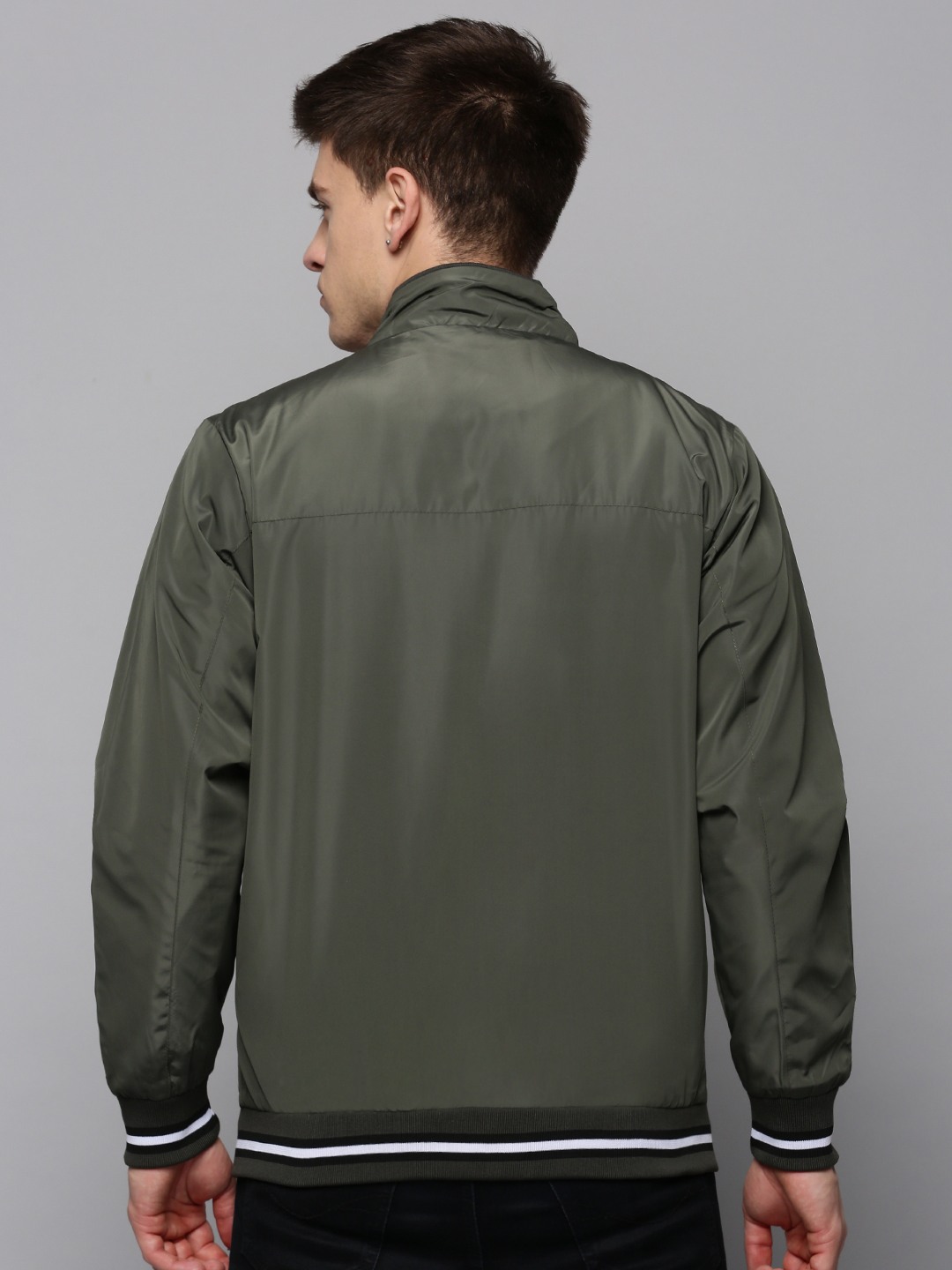 SHOWOFF Men's Mock Collar Olive Solid Open Front Jacket
