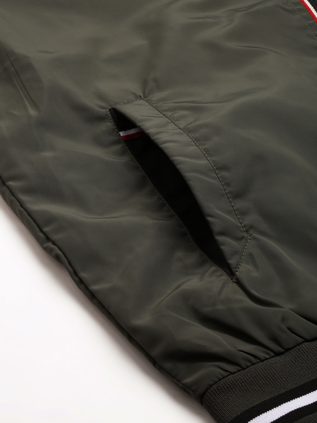 SHOWOFF Men's Mock Collar Olive Solid Open Front Jacket