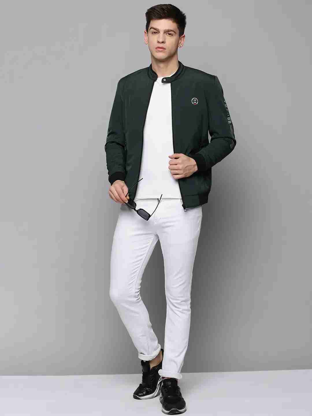 SHOWOFF Men's Stand Collar Teal Solid Open Front Jacket