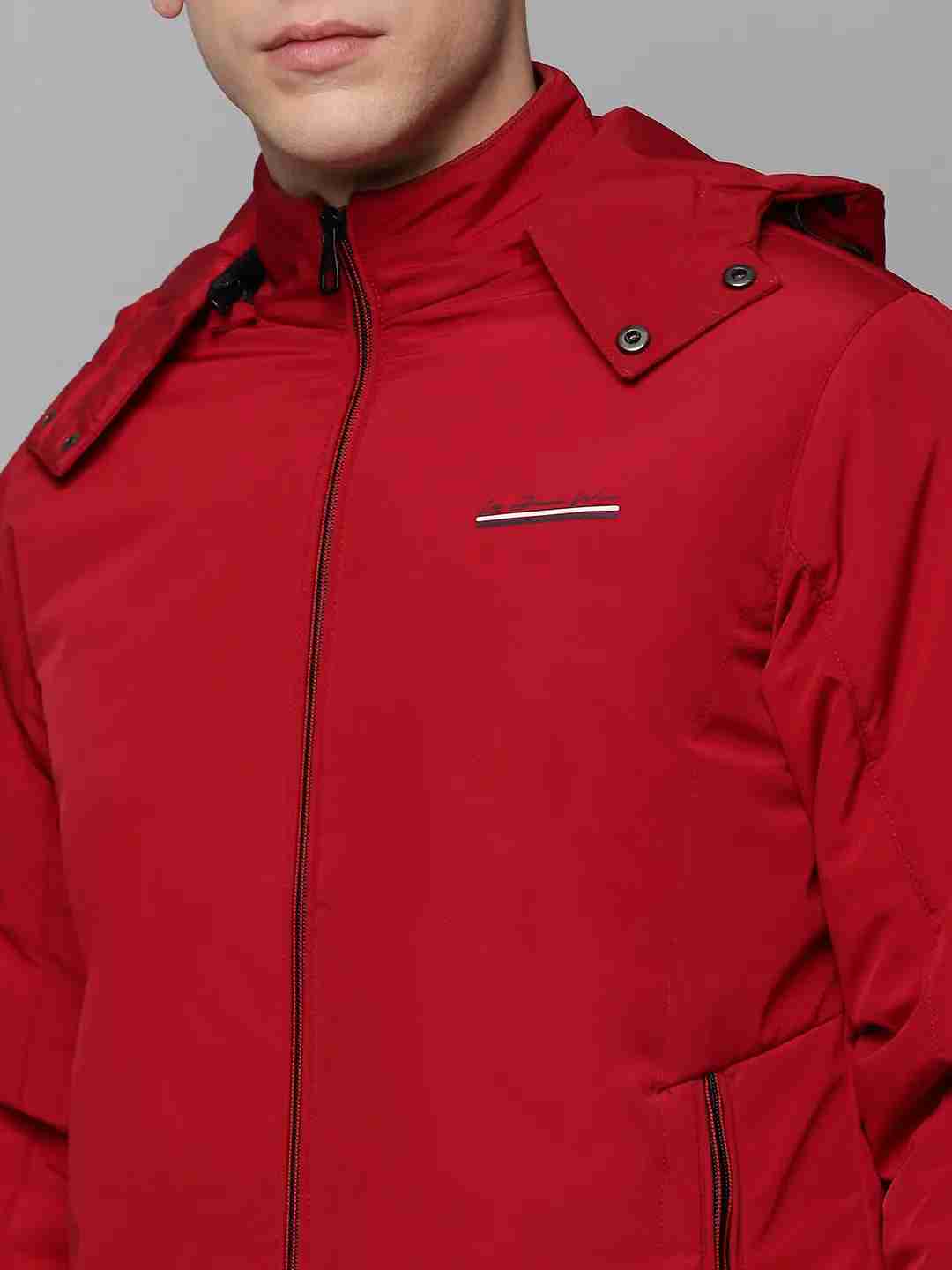 SHOWOFF Men's Hooded Maroon Solid Open Front Jacket