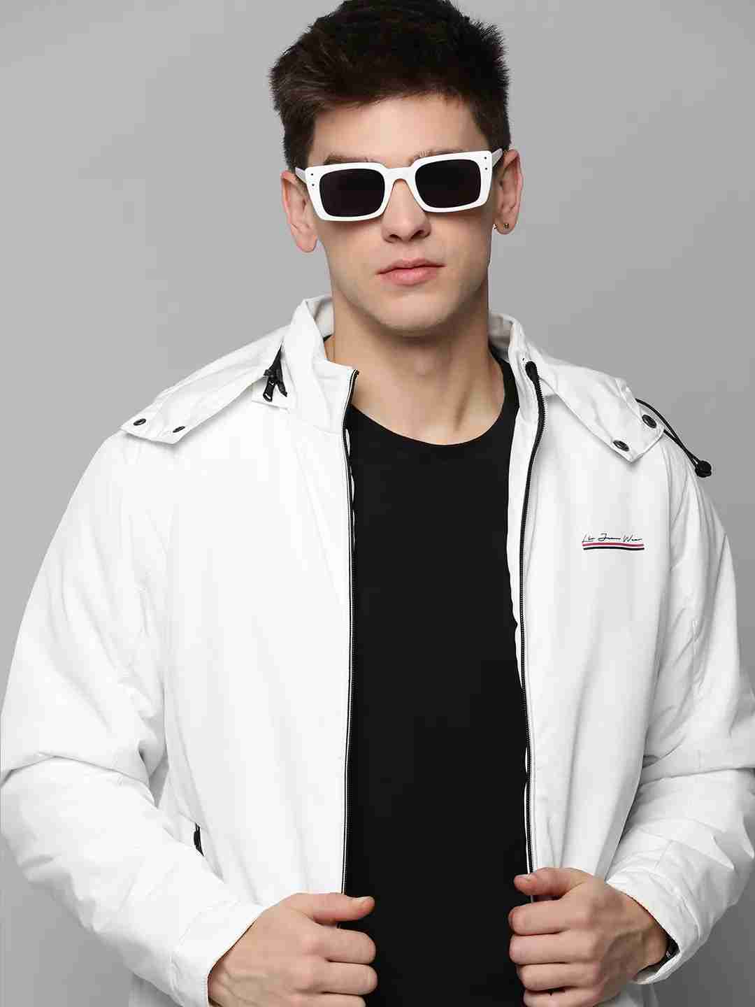 SHOWOFF Men's Hooded White Solid Open Front Jacket