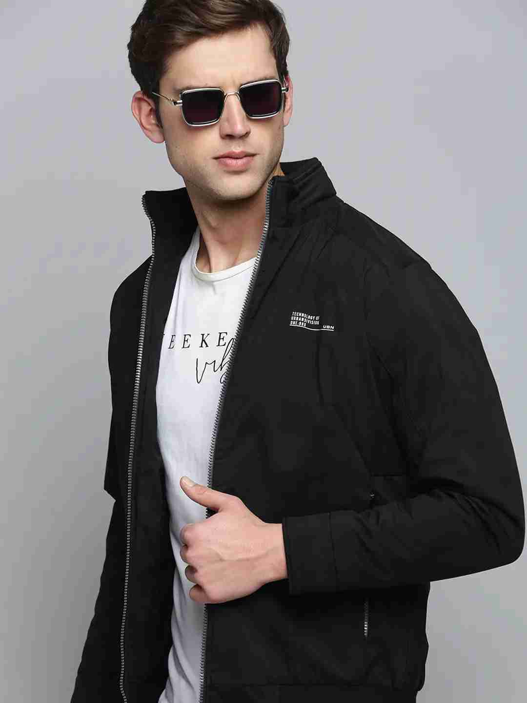 SHOWOFF Men's Solid Mock Collar Black Padded Jacket