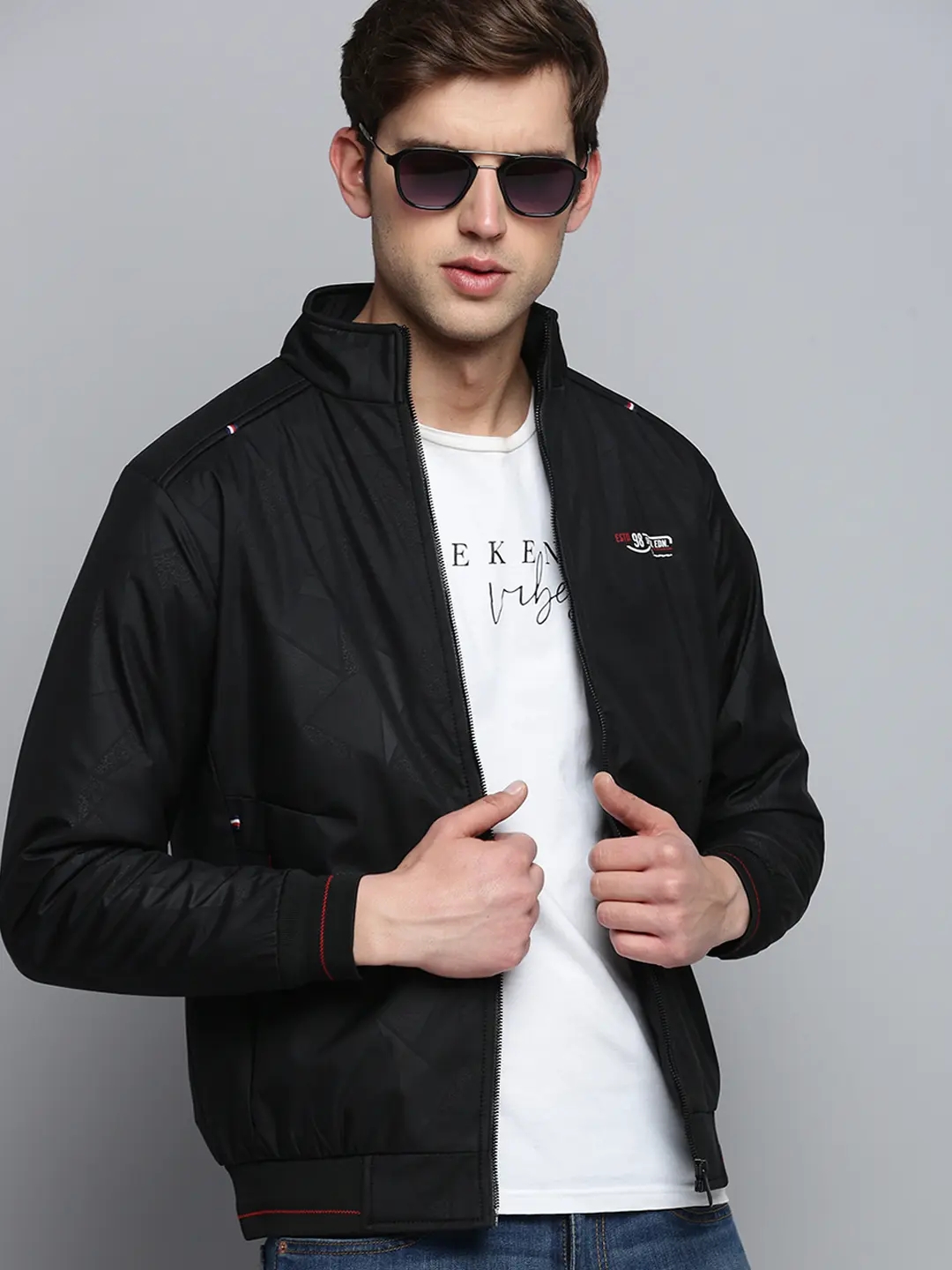 Showoff | SHOWOFF Men's Solid Mock Collar Black Padded Jacket