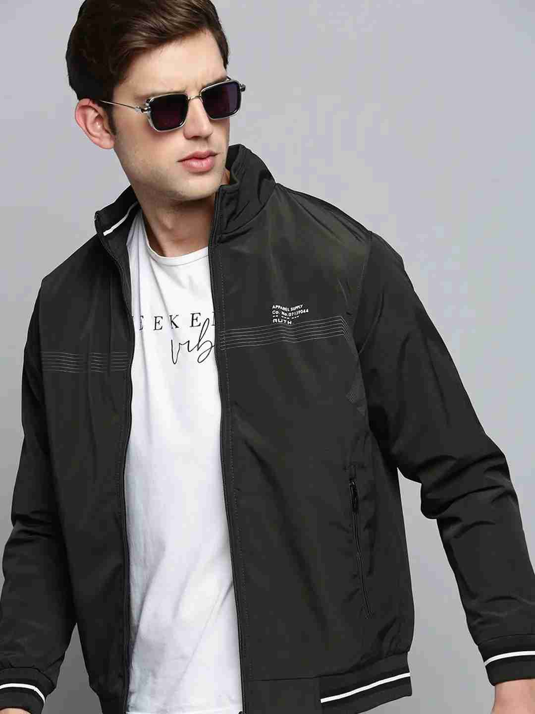 SHOWOFF Men's Solid Mock Collar Olive Padded Jacket