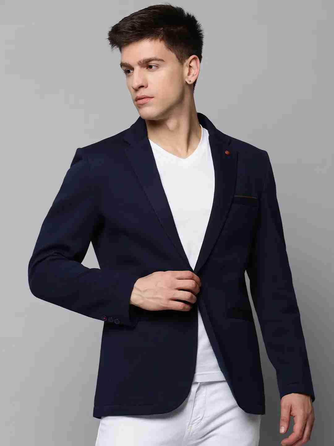 SHOWOFF Men's Notched Lapel Solid Navy Blue Open Front Blazer