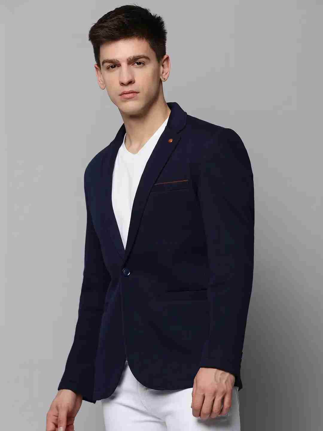 SHOWOFF Men's Notched Lapel Solid Navy Blue Open Front Blazer