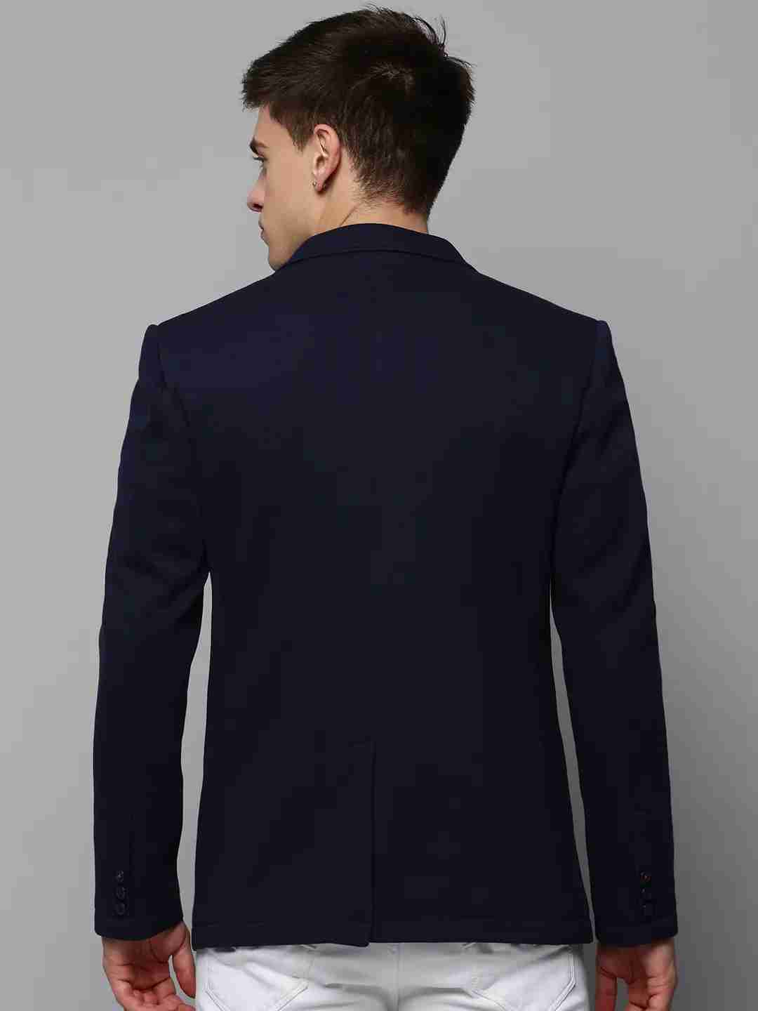 SHOWOFF Men's Notched Lapel Solid Navy Blue Open Front Blazer