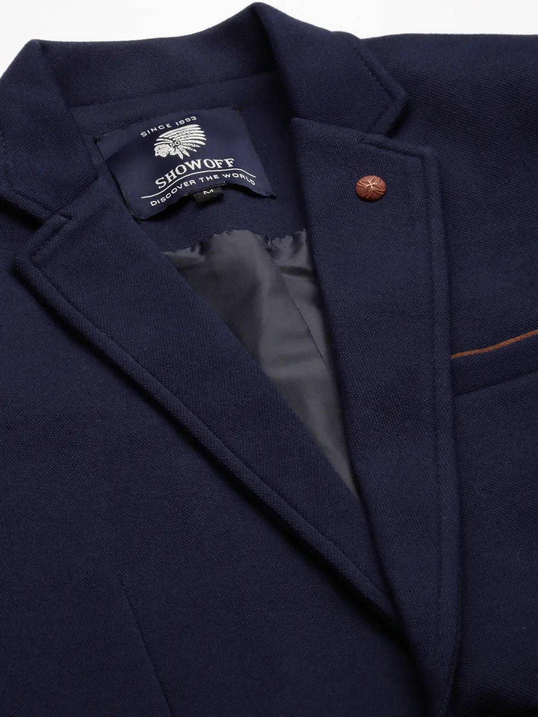 SHOWOFF Men's Notched Lapel Solid Navy Blue Open Front Blazer