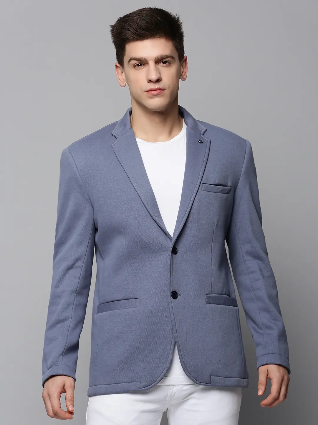 SHOWOFF Men Grey Solid Notched Lapel Full Sleeves Open Front Blazer