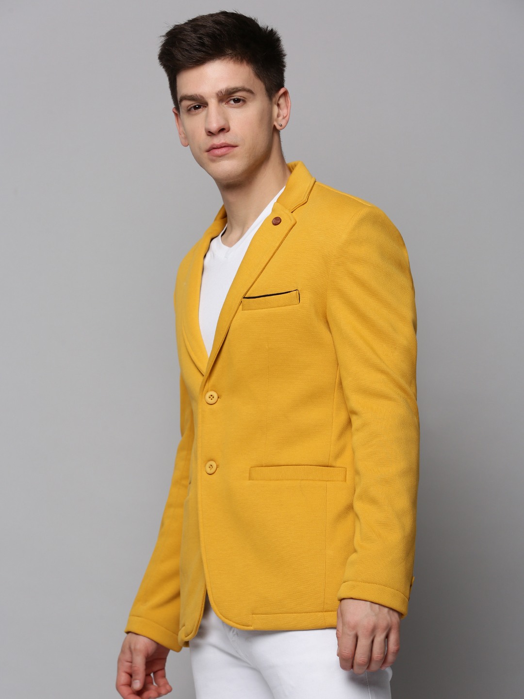 SHOWOFF Men's Notched Lapel Solid Yellow Open Front Blazer