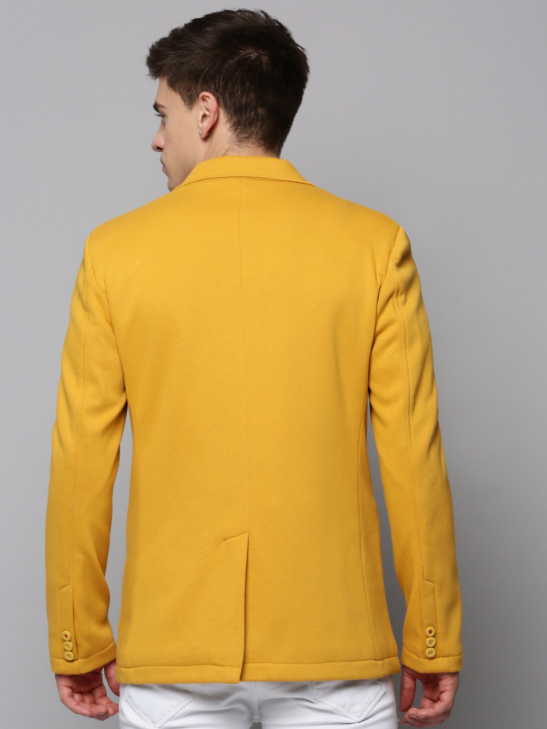 SHOWOFF Men's Notched Lapel Solid Yellow Open Front Blazer