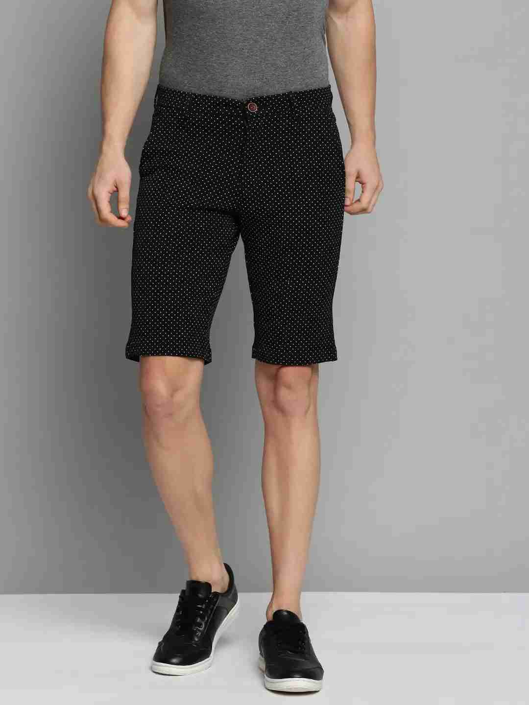 SHOWOFF Men's Knee Length Black Printed Mid-Rise Regular Shorts