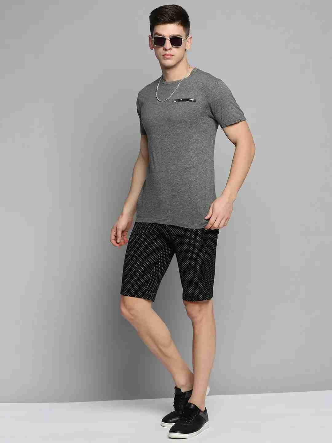 SHOWOFF Men's Knee Length Black Printed Mid-Rise Regular Shorts