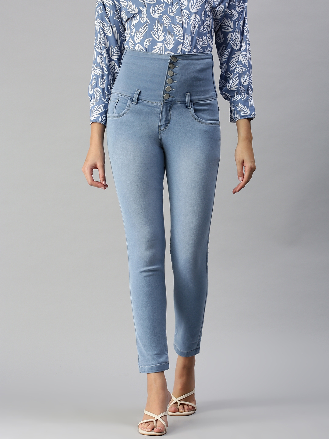 SHOWOFF Women's Clean Look Blue Slim Fit Denim Jeans
