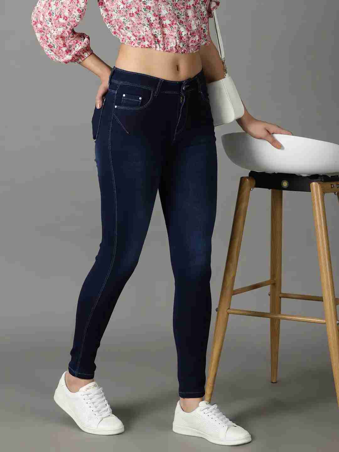 Showoff | SHOWOFF Women's Stretchable Clean Look Navy Blue Slim Fit Jeans
