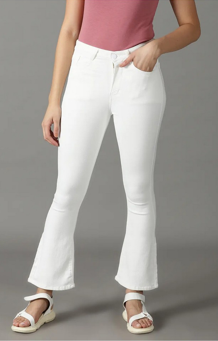Showoff | SHOWOFF Women White Solid  Bootcut Jeans