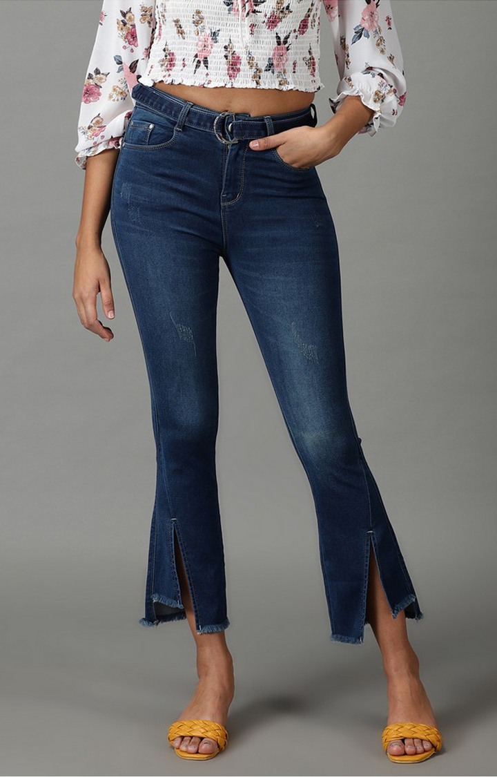 Showoff | SHOWOFF Women Navy Blue Solid  Bootcut Jeans
