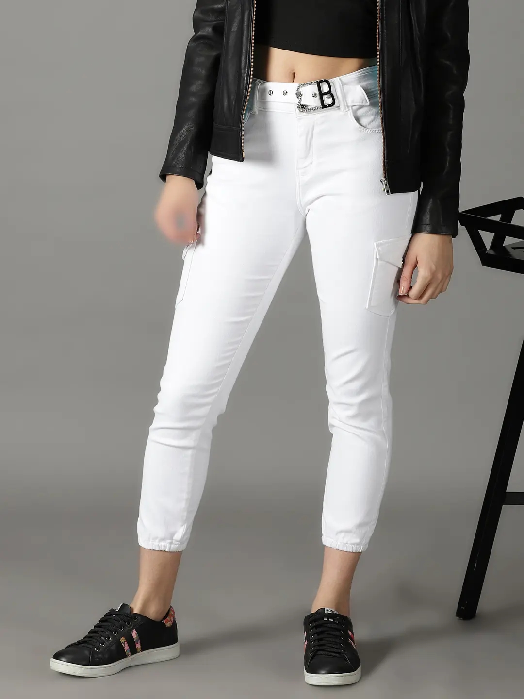 SHOWOFF Women's Stretchable Clean Look White Jogger Jeans