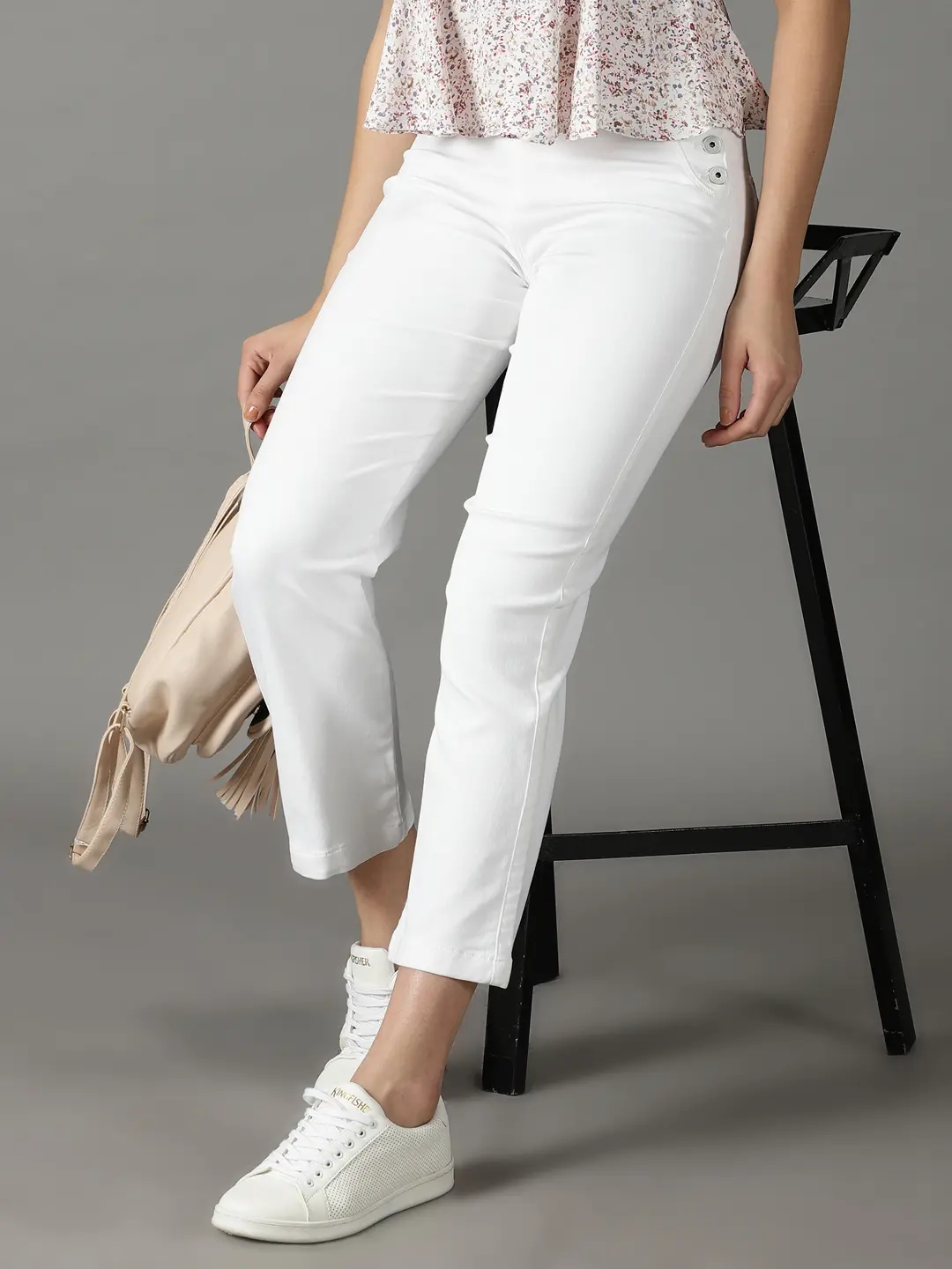 SHOWOFF Women's Stretchable Clean Look White Straight Fit Jeans