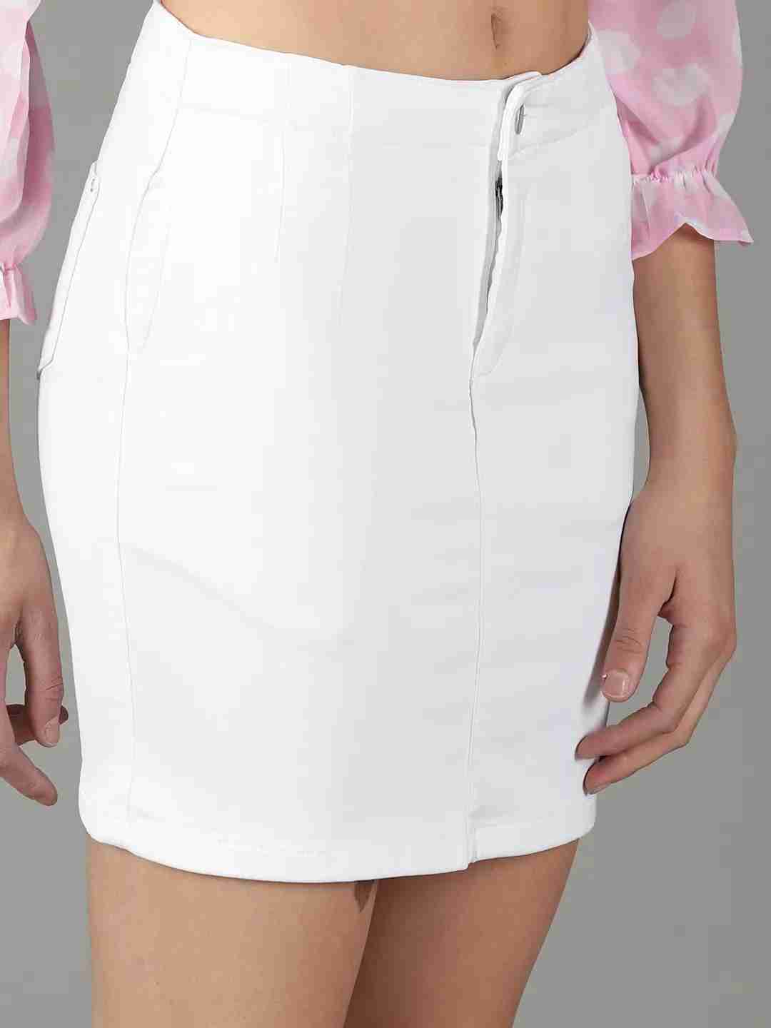 SHOWOFF Women's Solid White Denim Pencil Skirt