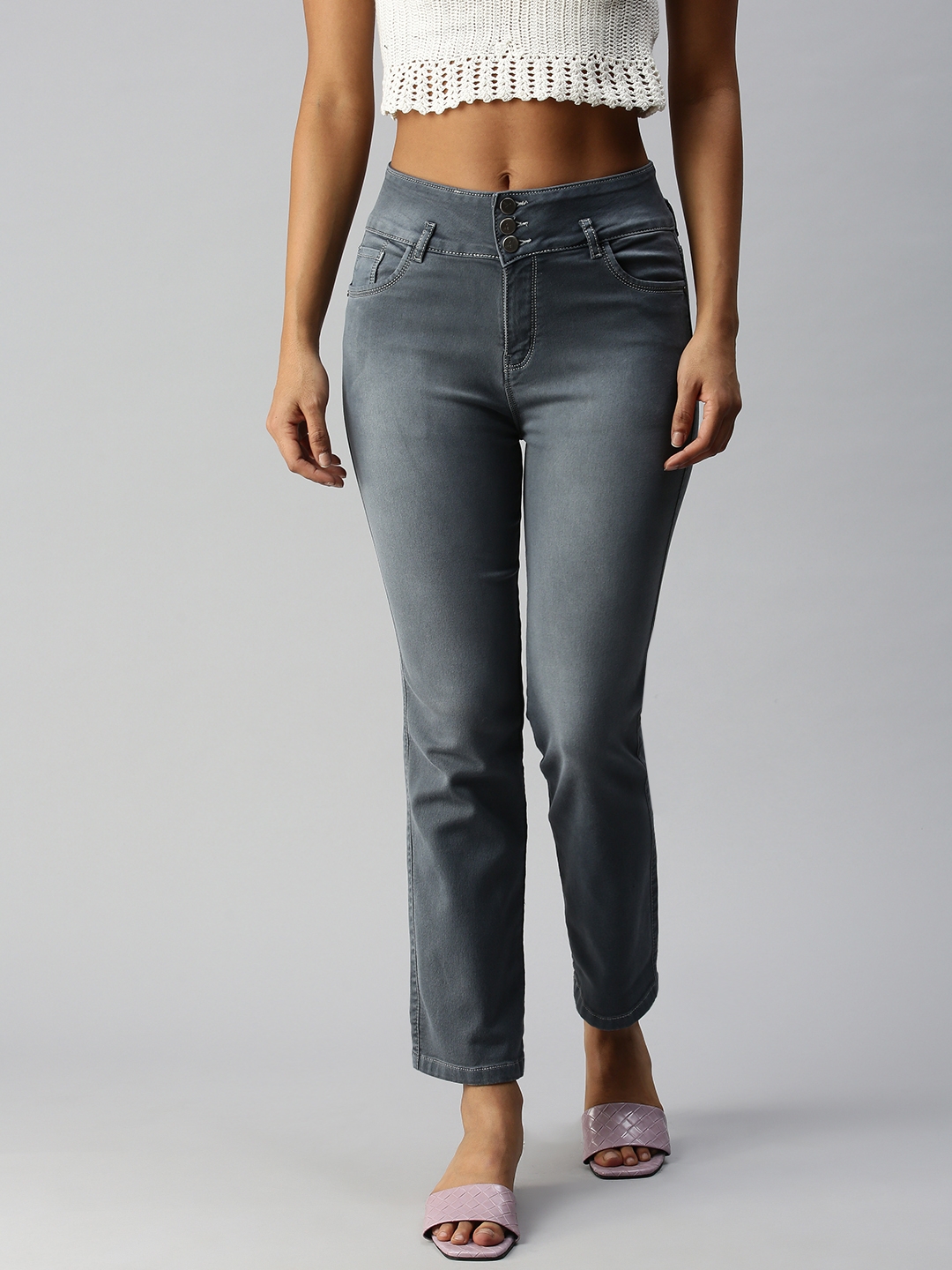 Showoff | SHOWOFF Women Grey Solid  Skinny Fit Jeans