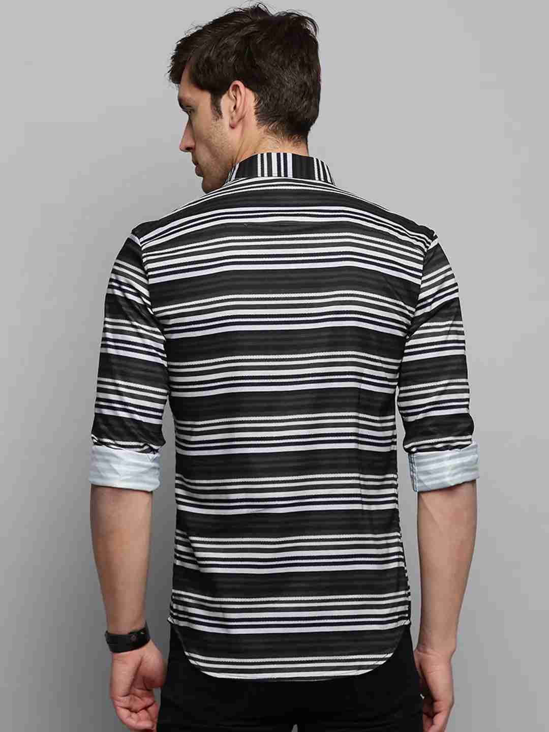 SHOWOFF Men's Spread Collar Striped Olive Classic Shirt