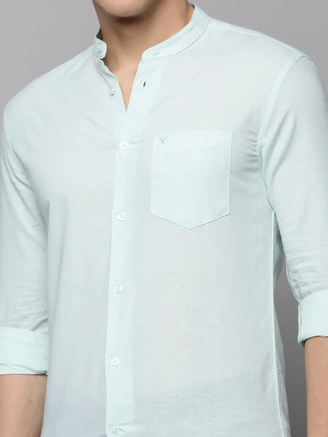 SHOWOFF Men's Mandarin Collar Sea Green Solid Shirt