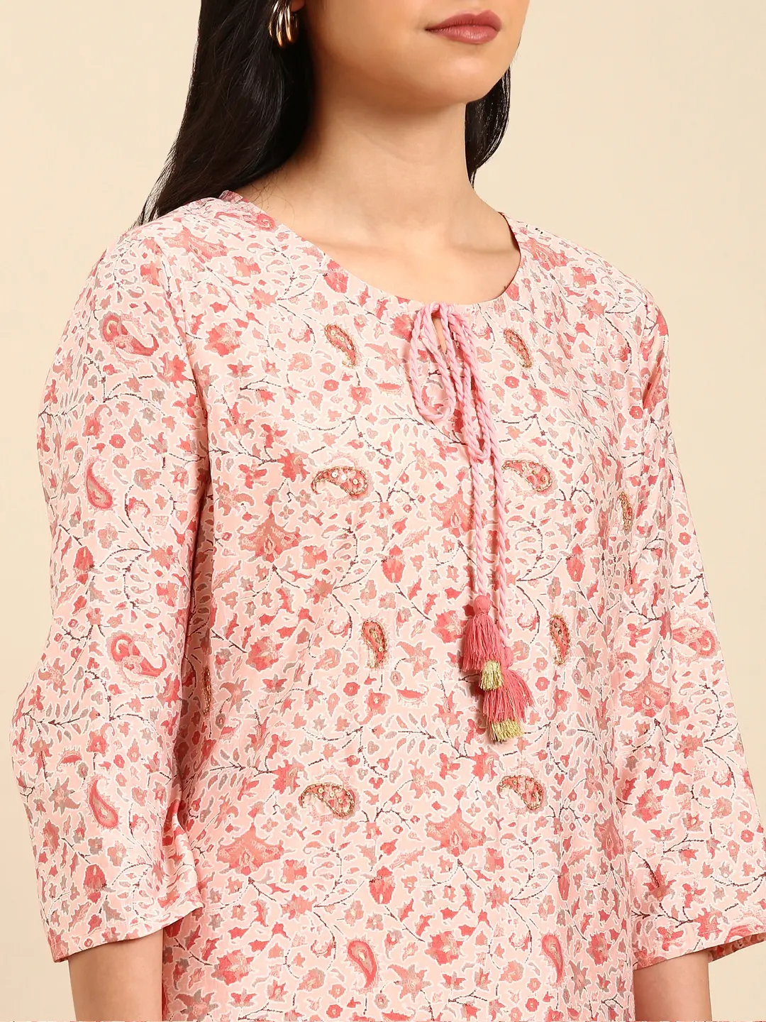 Women's Pink Silk Blend Printed Comfort Fit Kurta Sets