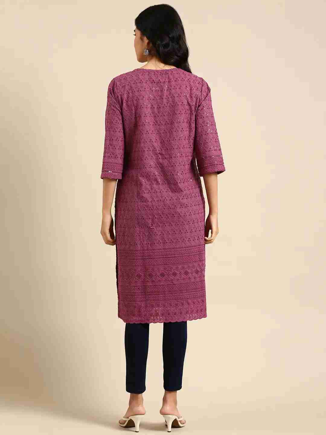 Women's Purple Cotton Printed Comfort Fit Kurtas