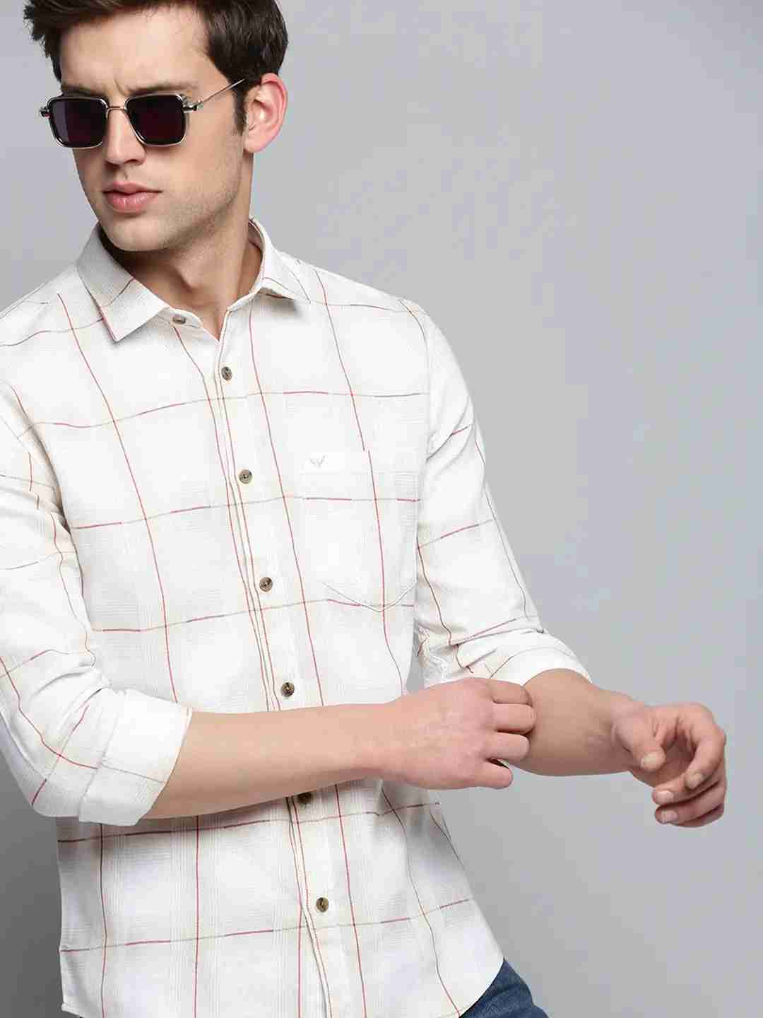 SHOWOFF Men's Spread Collar Self Design Beige Classic Shirt