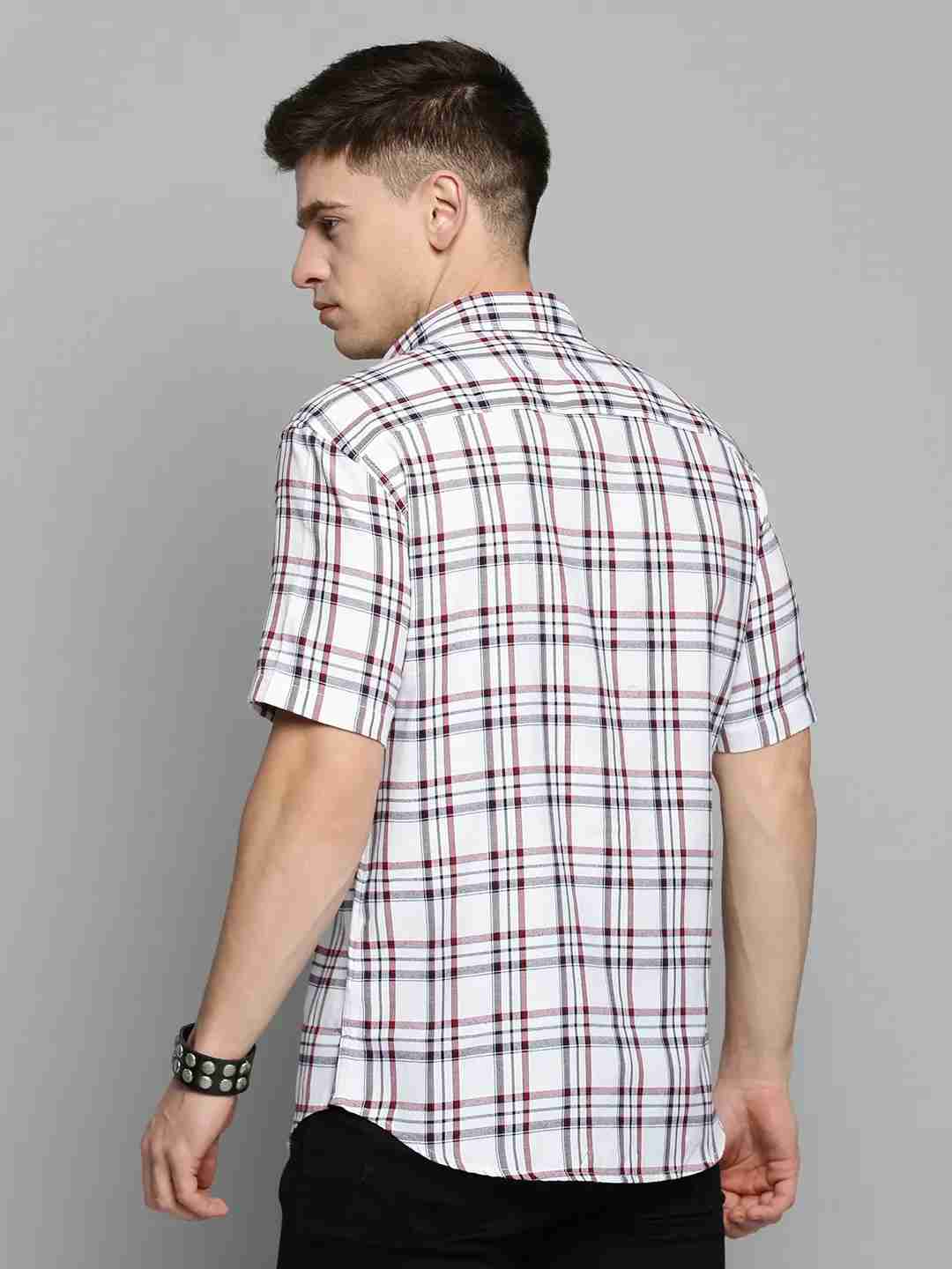 SHOWOFF Men's Spread Collar White Checked Shirt