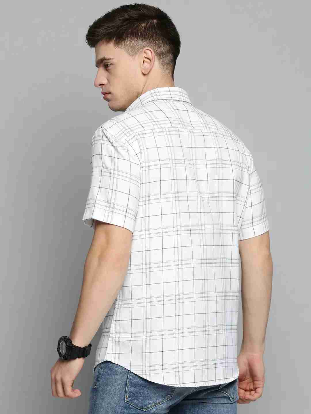 SHOWOFF Men's Spread Collar White Checked Shirt