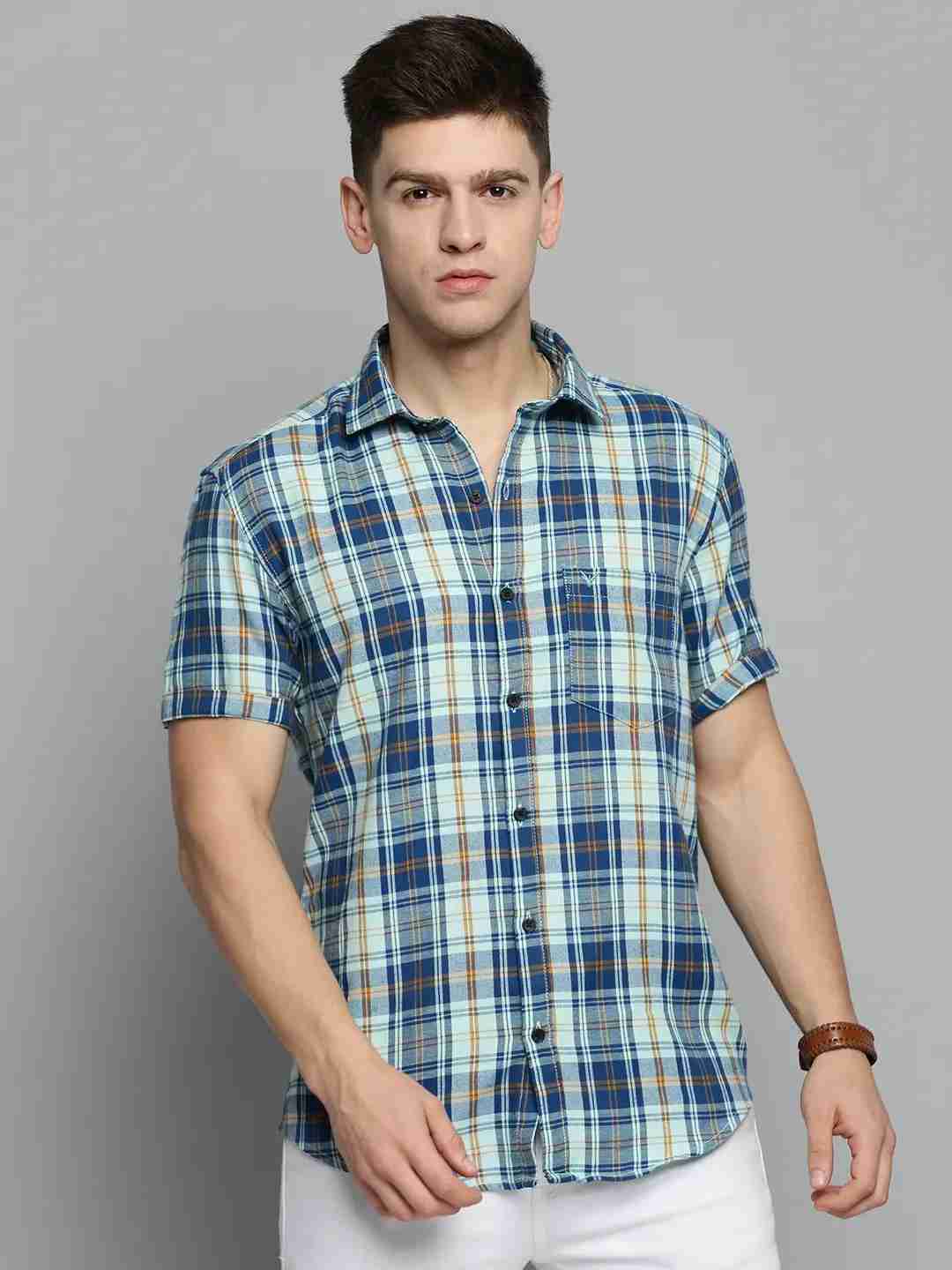 SHOWOFF Men's Spread Collar Sea Green Checked Shirt
