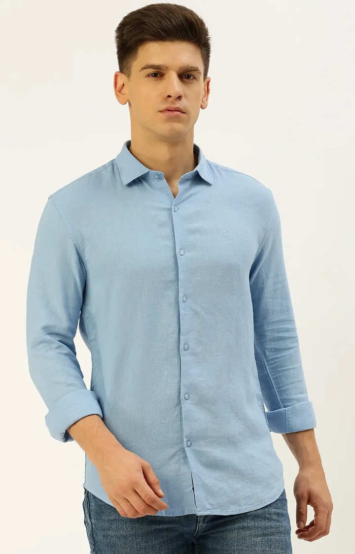 SHOWOFF Men's Spread Collar Solid Blue Regular Fit Shirt