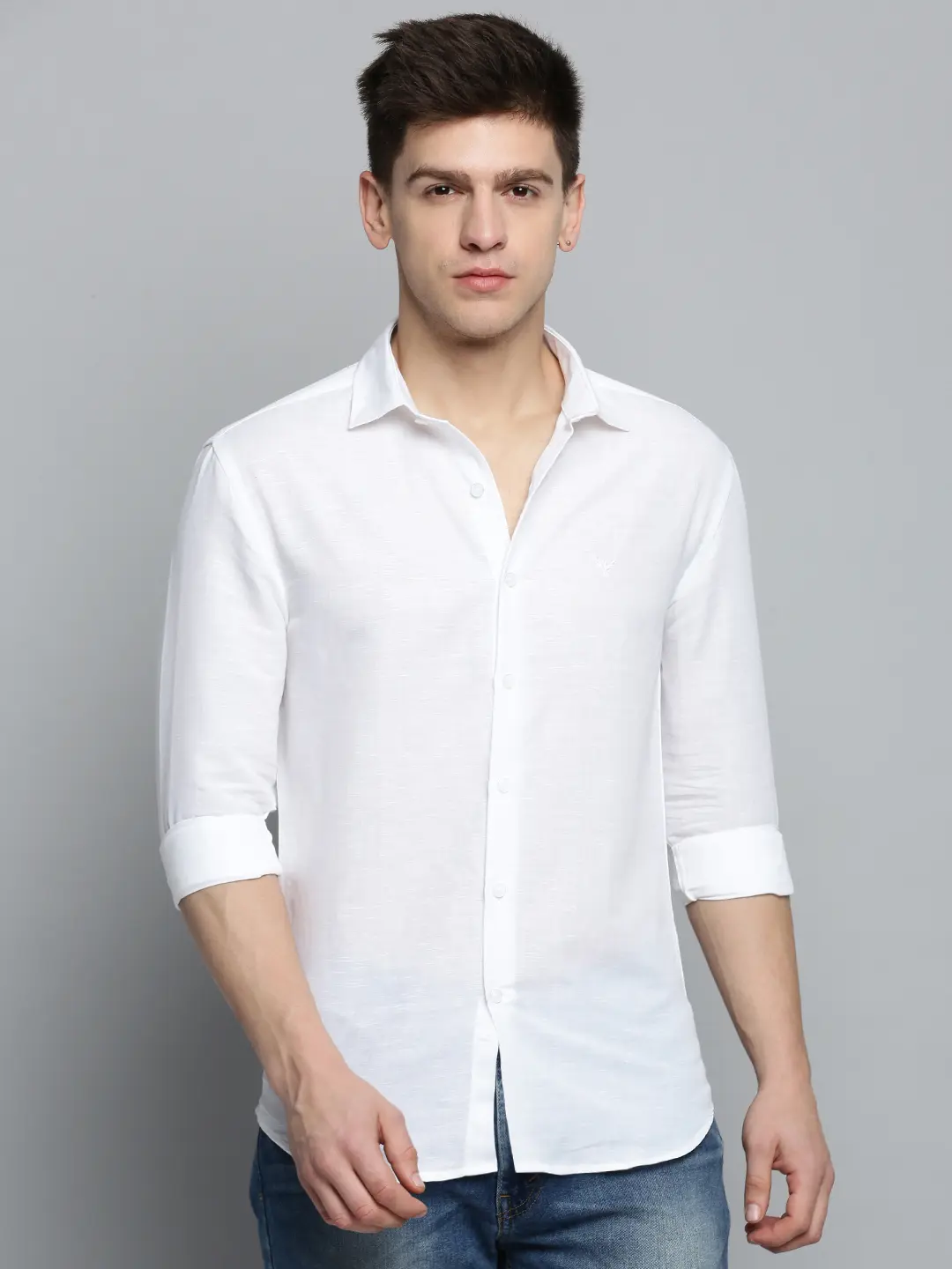 SHOWOFF Men's Spread Collar White Solid Shirt