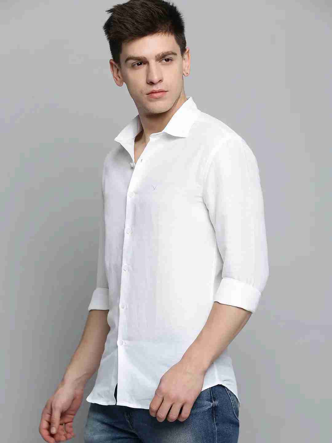 SHOWOFF Men's Spread Collar White Solid Shirt