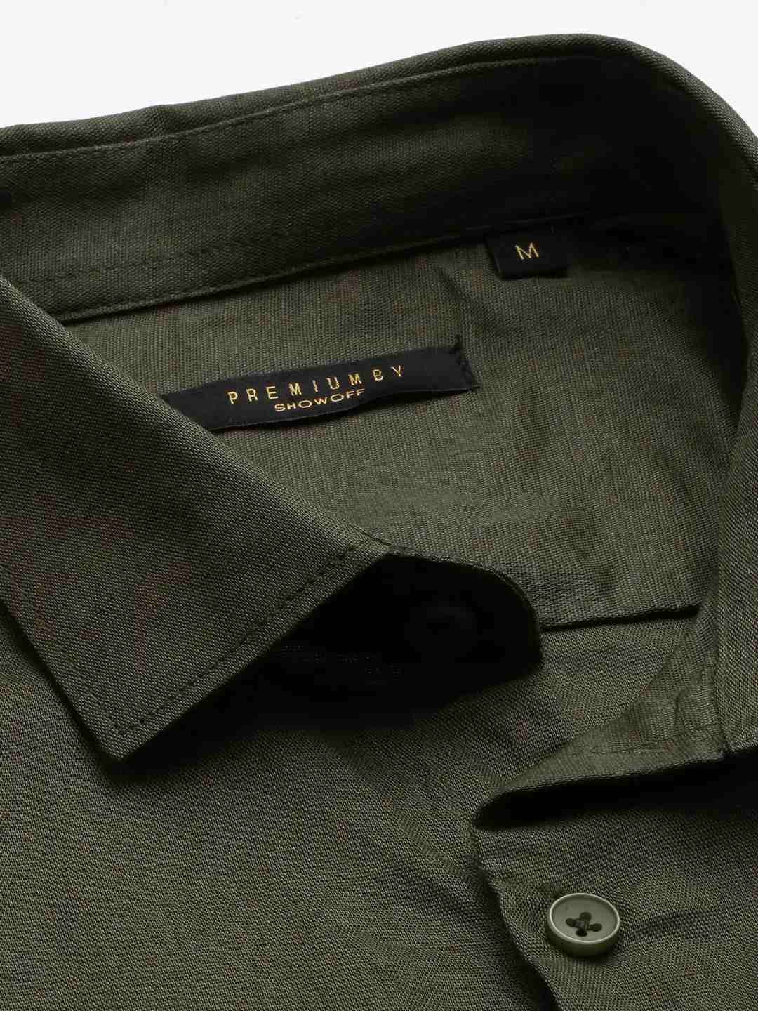 SHOWOFF Men's Spread Collar Olive Solid Shirt