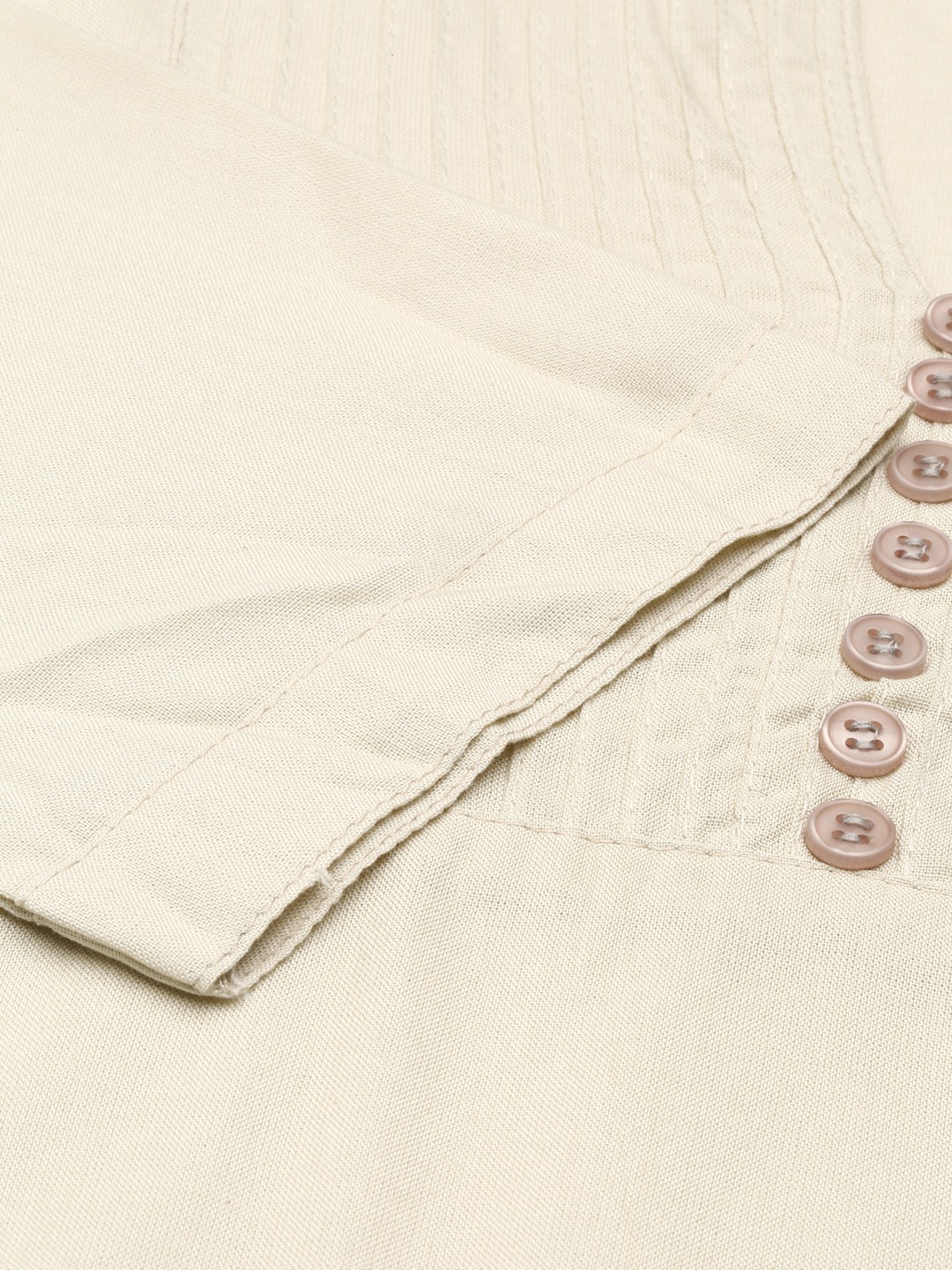 Women's Beige Silk Solid Comfort Fit Kurtas
