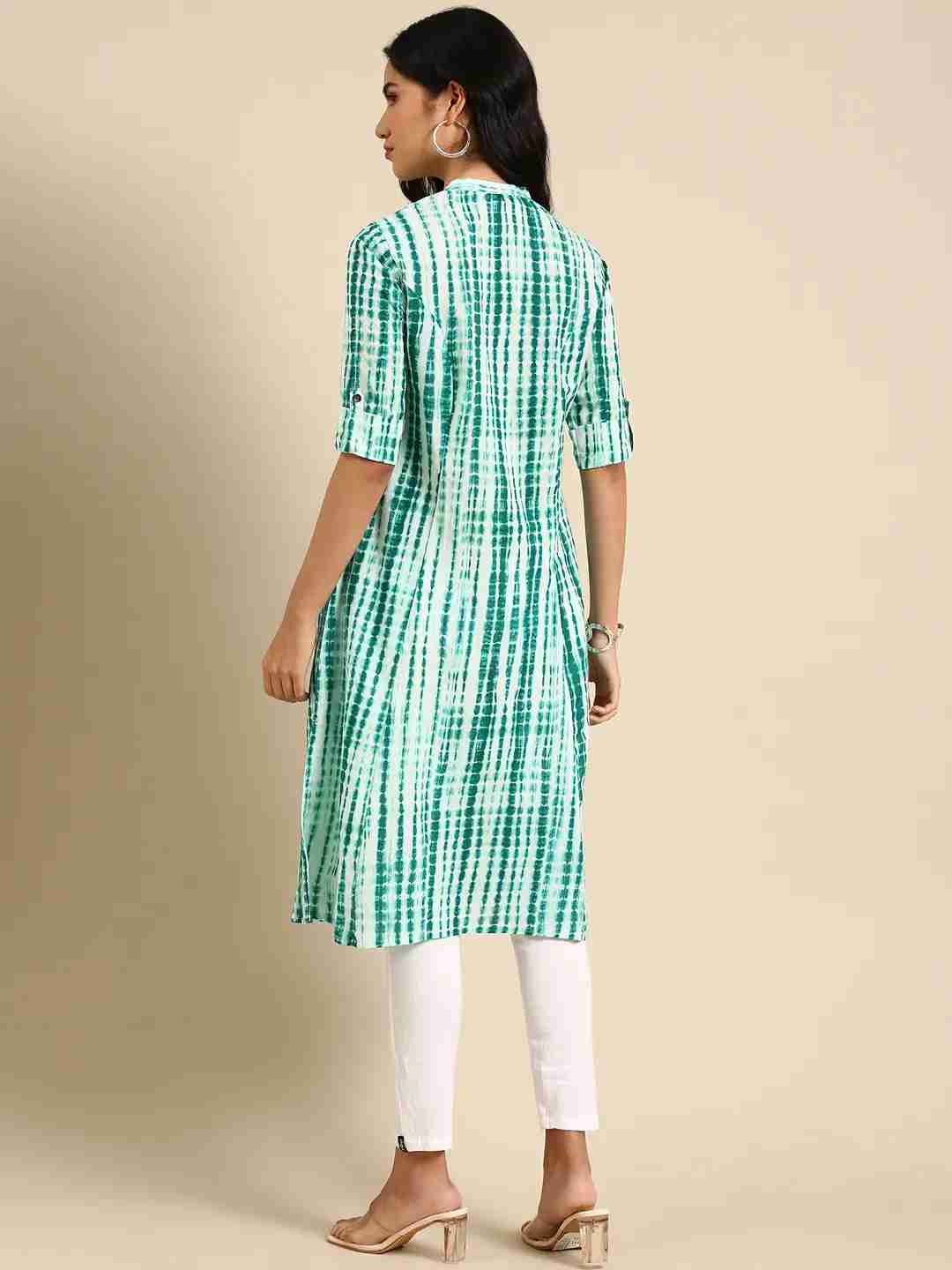 Women's Green Silk Tie Dye Comfort Fit Kurtas