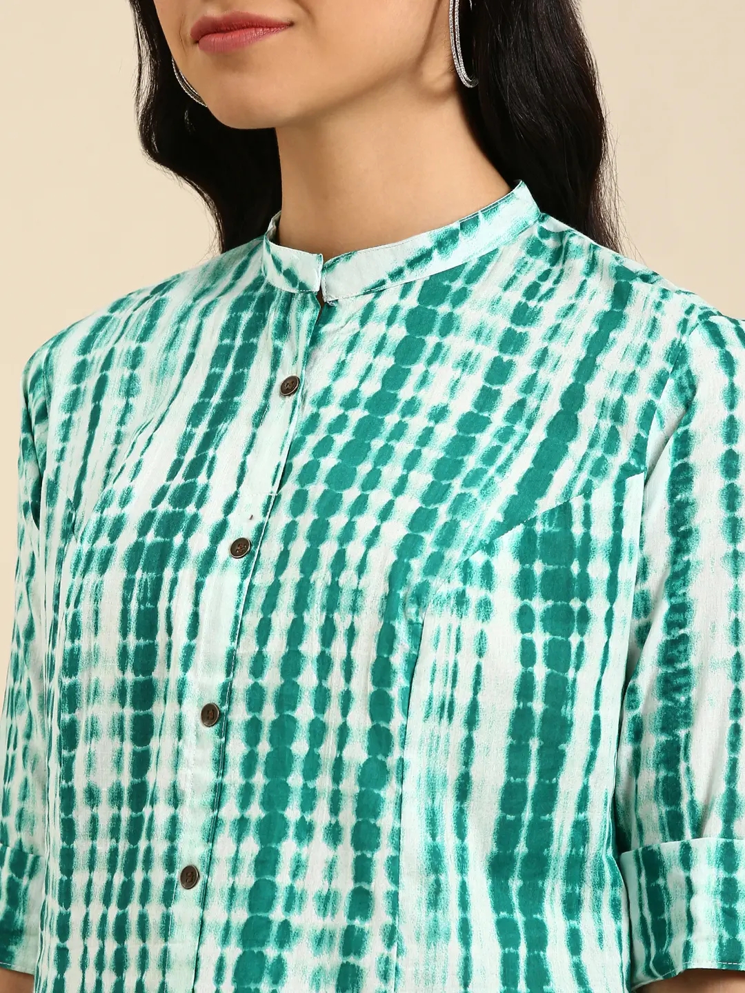 Women's Green Silk Tie Dye Comfort Fit Kurtas