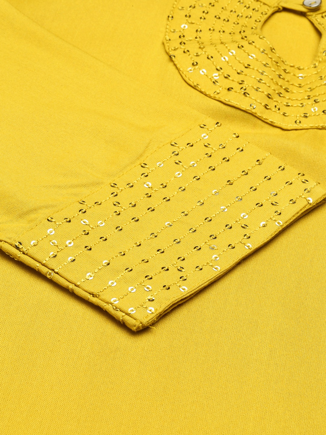 Women's Yellow Cotton Embellished Comfort Fit Kurtas