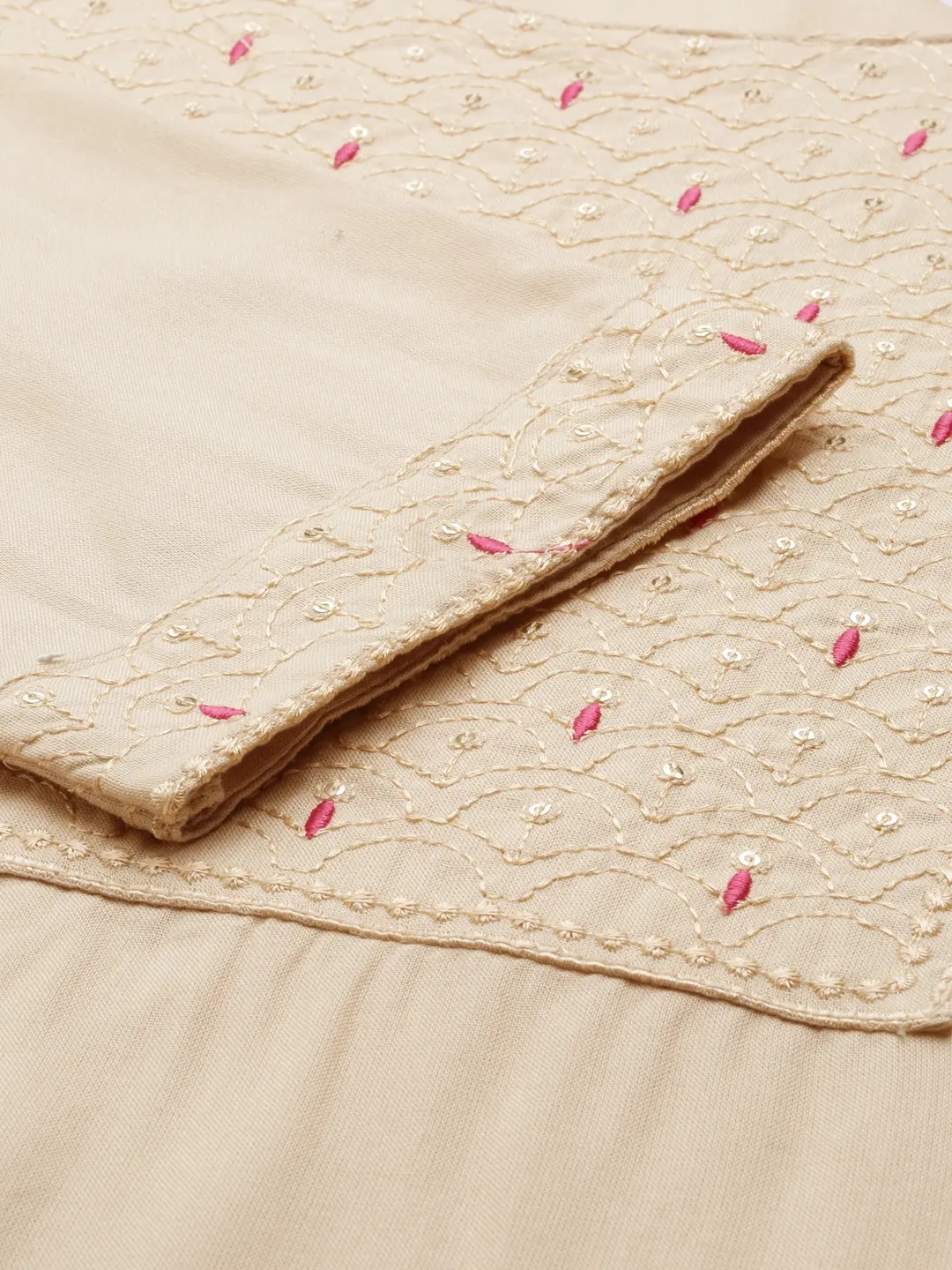 Women's Beige Cotton Solid Comfort Fit Kurtas