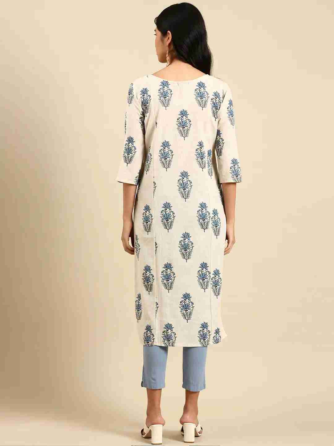 Women's White Cotton Printed Comfort Fit Kurtas