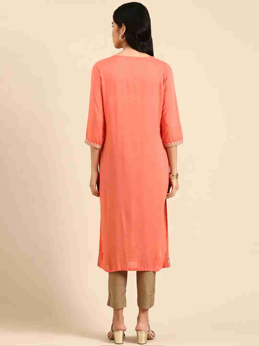Women's Pink Silk Printed Comfort Fit Kurtas