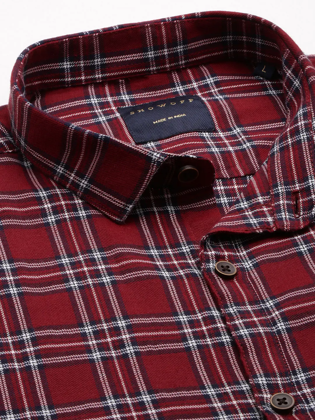 SHOWOFF Men's Spread Collar Maroon Checked Shirt
